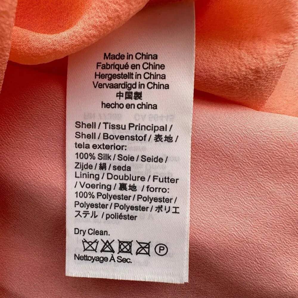 J Crew Silk Chiffon Ruffle Puff Sleeve Tie Neck Girlcore Lined‎ Peach Blouse S